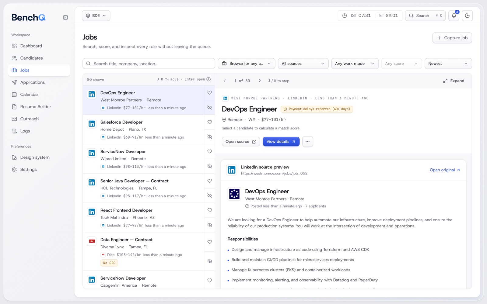 BenchQ — A job feed that already knows your bench